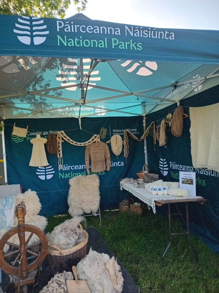Another angle showing wool and items made from the wool.